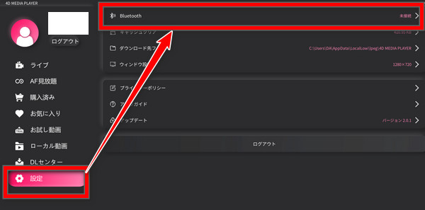 4D MEDIA PLAYER 設定畫面中的 Bluetooth 選項