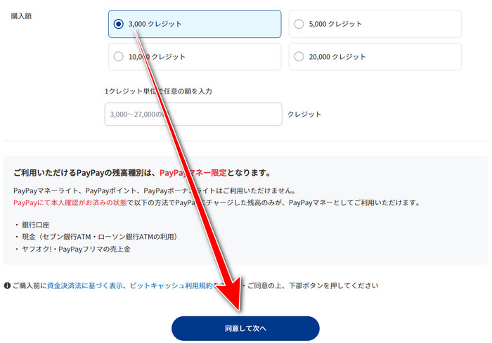 在 BitCash 儲值頁選擇 3,000 點